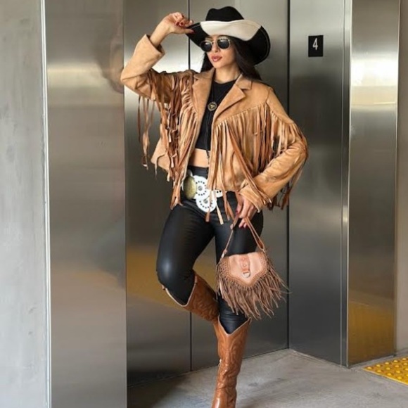 ShopEvelynne Tan Leather Fringe Jacket - Picture 4 of 5